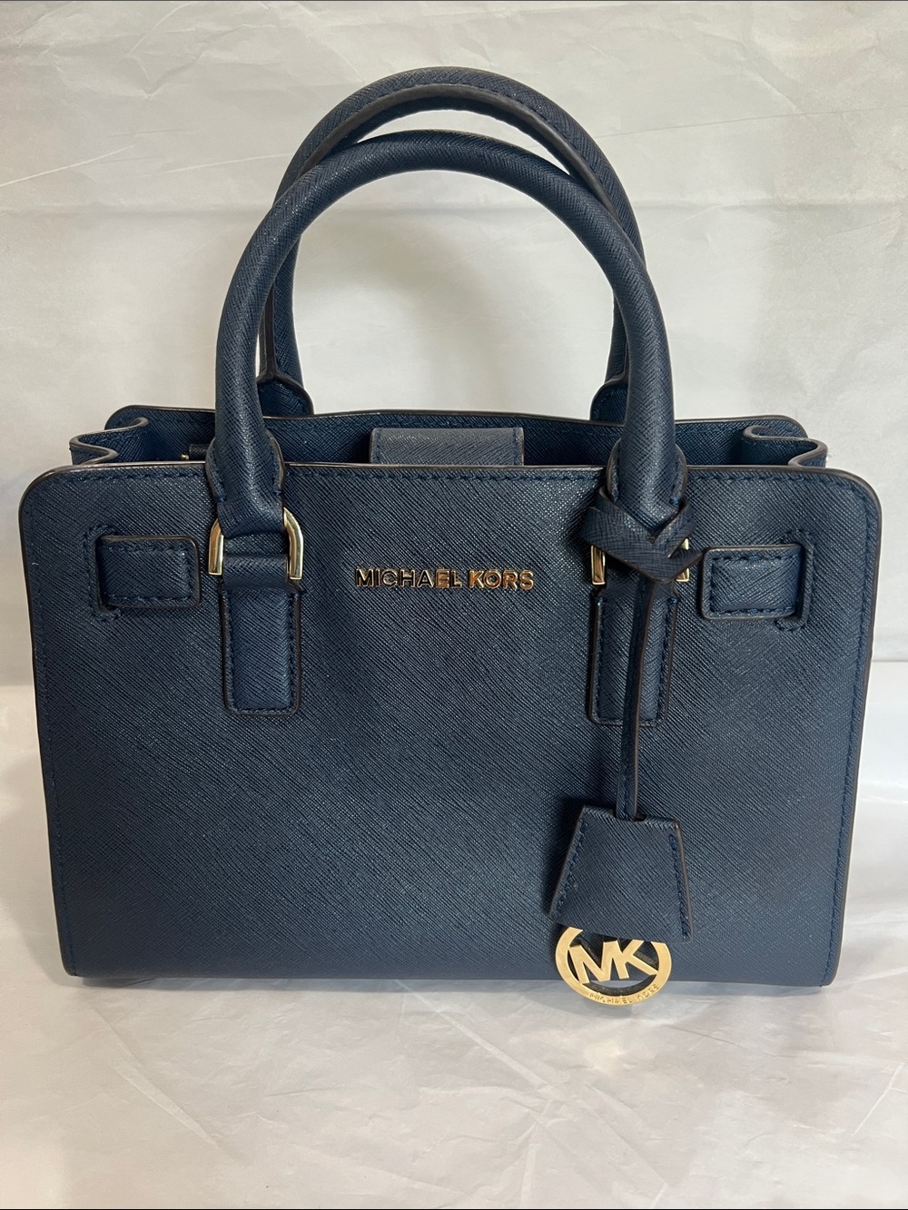Michael Kors Navy Saffiano Satchel with Gold Hardware